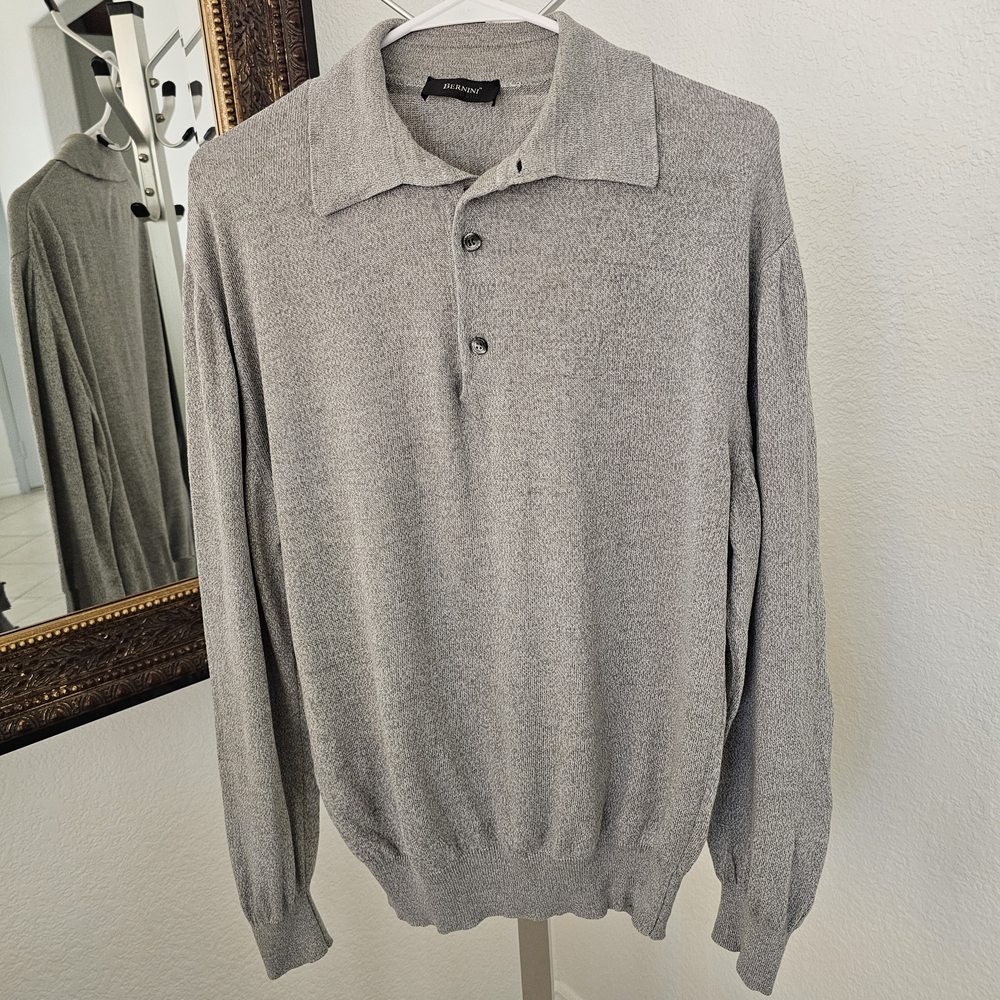 Bernini Men's Gray Lightweight Wool Sweater - Medium